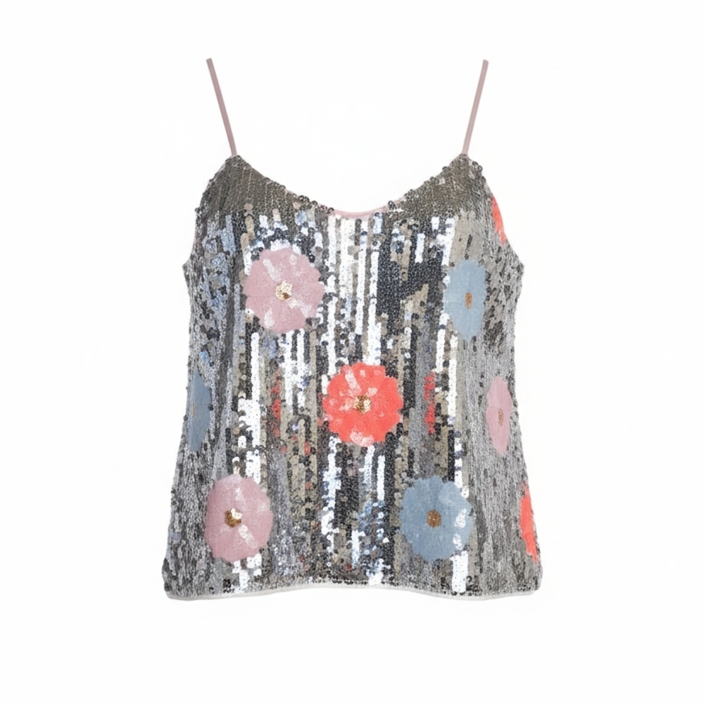 Glamorous Sequin Floral Camisole - Silver
